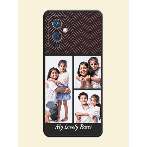 Wave Pattern with 3 Image Holder on Space Black Custom Soft Matte Back Cover - Oneplus 9 5G Wave Pattern with 3 Image Holder on Space Black Custom Soft Matte Back Cover - Oneplus 9 5G