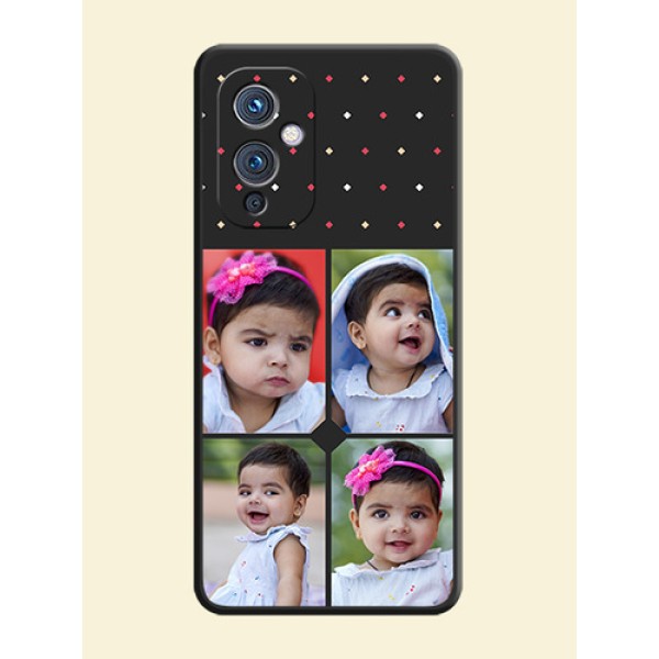 Multicolor Dotted Pattern with 4 Image Holder on Space Black Custom Soft Matte Phone Cases - Oneplus 9 5G Multicolor Dotted Pattern with 4 Image Holder on Space Black Custom Soft Matte Phone Cases - Oneplus 9 5G