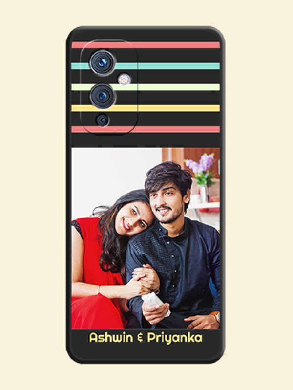 Color Stripes with Photo and Text on Photo on Space Black Soft Matte Mobile Case - Oneplus 9 5G