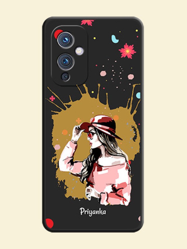 Mordern Lady With Color Splash Background With Custom Text On Space Black Personalized Soft Matte Phone Covers -Oneplus 9 5G