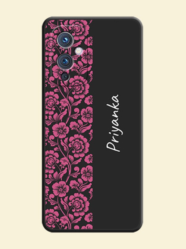 Pink Floral Pattern Design With Custom Text On Space Black Personalized Soft Matte Phone Covers -Oneplus 9 5G