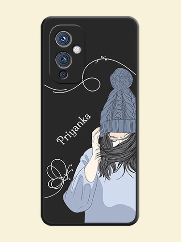 Girl With Blue Winter Outfiit Custom Text Design On Space Black Personalized Soft Matte Phone Covers -Oneplus 9 5G