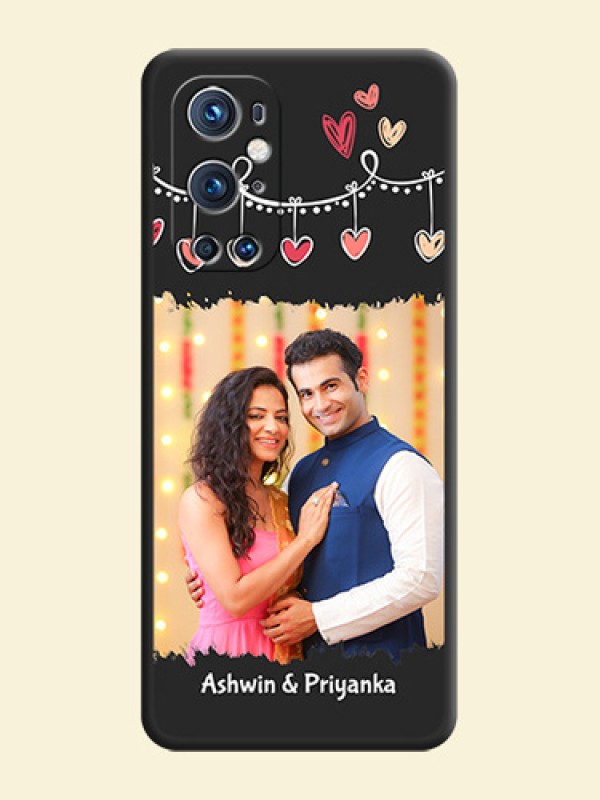 Pink Love Hangings with Name on Space Black Custom Soft Matte Phone Cases - Oneplus 9 Pro 5G