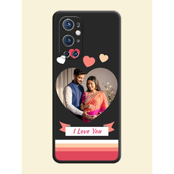 Love Shaped Photo with Colorful Stripes on Personalised Space Black Soft Matte Cases - Oneplus 9 Pro 5G