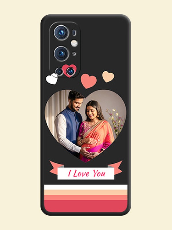 Love Shaped Photo with Colorful Stripes on Personalised Space Black Soft Matte Cases - Oneplus 9 Pro 5G