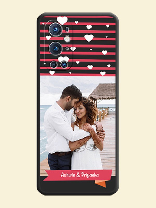 White Color Love Symbols with Pink Lines Pattern on Space Black Custom Soft Matte Phone Cases - Oneplus 9 Pro 5G