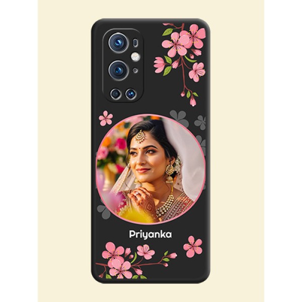 Round Image with Pink Color Floral Design on Photo on Space Black Soft Matte Back Cover - Oneplus 9 Pro 5G