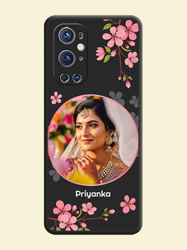 Round Image with Pink Color Floral Design on Photo on Space Black Soft Matte Back Cover - Oneplus 9 Pro 5G