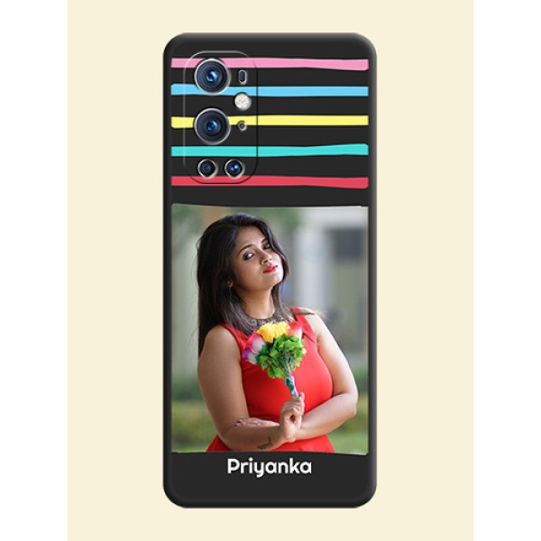 Multicolor Lines with Image on Space Black Personalized Soft Matte Phone Covers - Oneplus 9 Pro 5G Multicolor Lines with Image on Space Black Personalized Soft Matte Phone Covers - Oneplus 9 Pro 5G