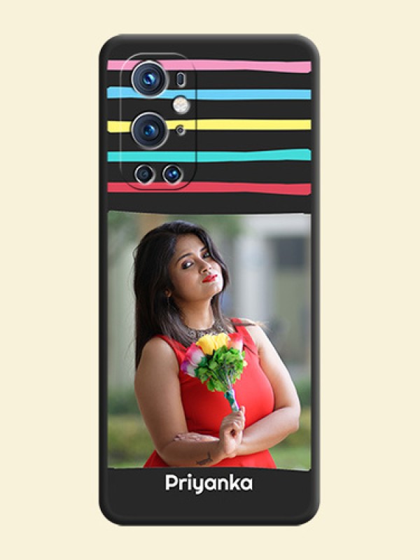 Multicolor Lines with Image on Space Black Personalized Soft Matte Phone Covers - Oneplus 9 Pro 5G