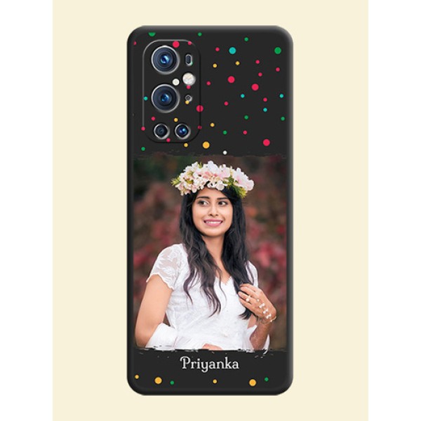 Multicolor Dotted Pattern with Text on Space Black Custom Soft Matte Phone Back Cover - Oneplus 9 Pro 5G Multicolor Dotted Pattern with Text on Space Black Custom Soft Matte Phone Back Cover - Oneplus 9 Pro 5G