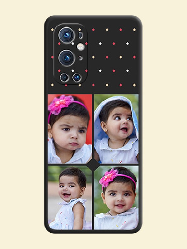 Multicolor Dotted Pattern with 4 Image Holder on Space Black Custom Soft Matte Phone Cases - Oneplus 9 Pro 5G