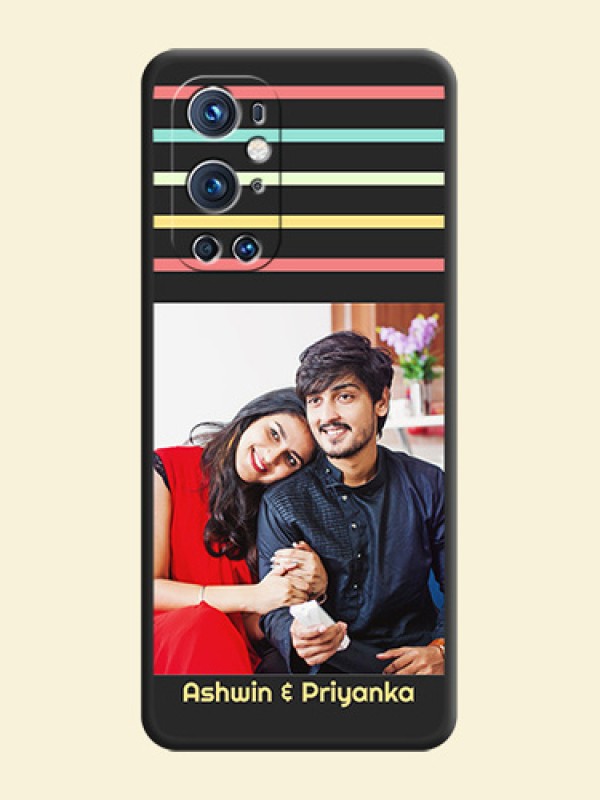 Color Stripes with Photo and Text on Photo on Space Black Soft Matte Mobile Case - Oneplus 9 Pro 5G