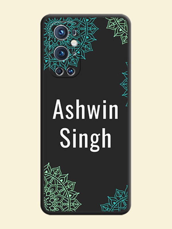 Your Name with Floral Design on Space Black Custom Soft Matte Back Cover - Oneplus 9 Pro 5G