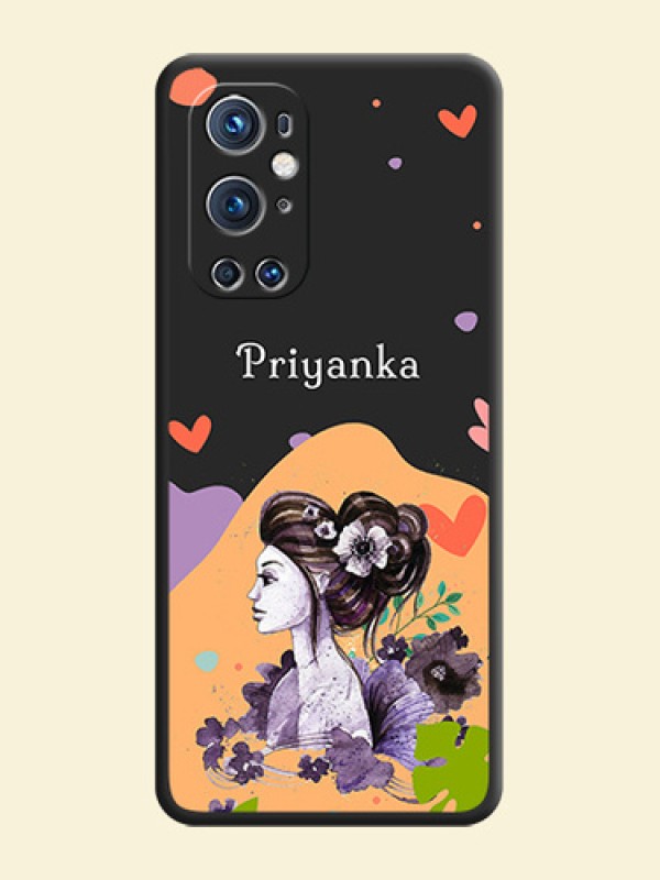 Namecase For Her With Fancy Lady Image On Space Black Personalized Soft Matte Phone Covers -Oneplus 9 Pro 5G