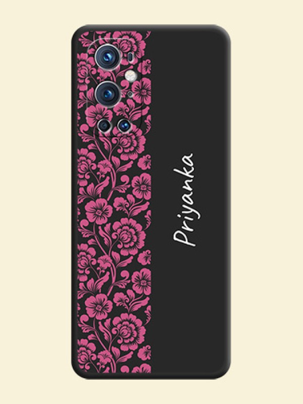 Pink Floral Pattern Design With Custom Text On Space Black Personalized Soft Matte Phone Covers -Oneplus 9 Pro 5G
