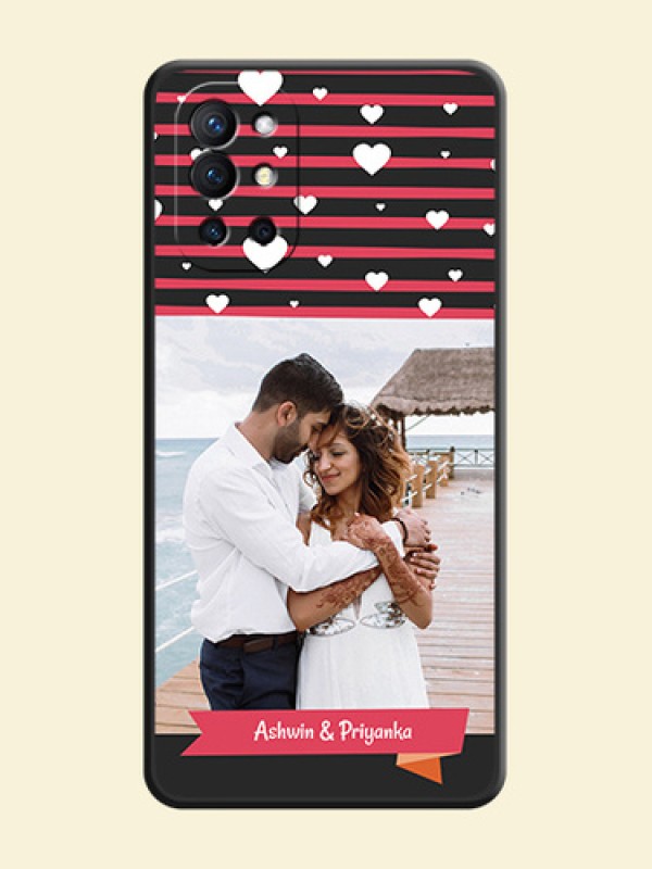 White Color Love Symbols with Pink Lines Pattern on Space Black Custom Soft Matte Phone Cases - Oneplus 9R 5G
