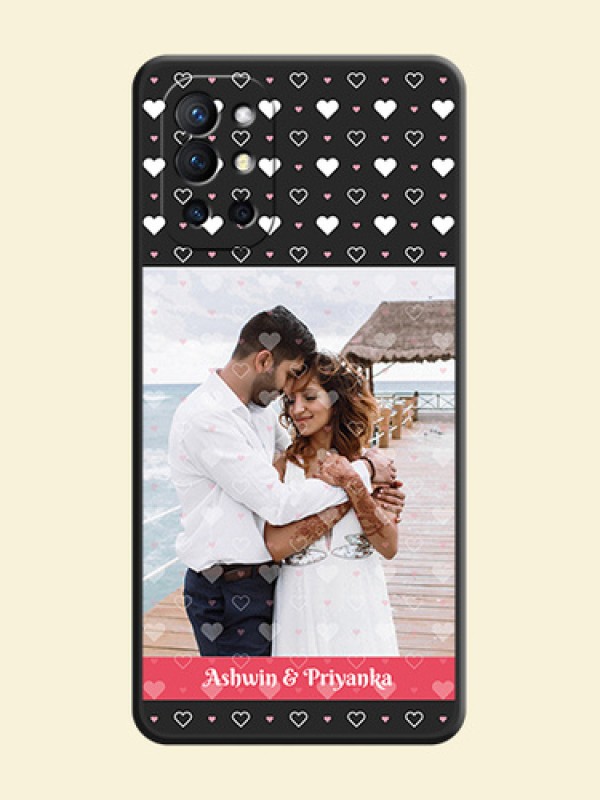 White Color Love Symbols with Text Design on Photo on Space Black Soft Matte Phone Cover - Oneplus 9R 5G