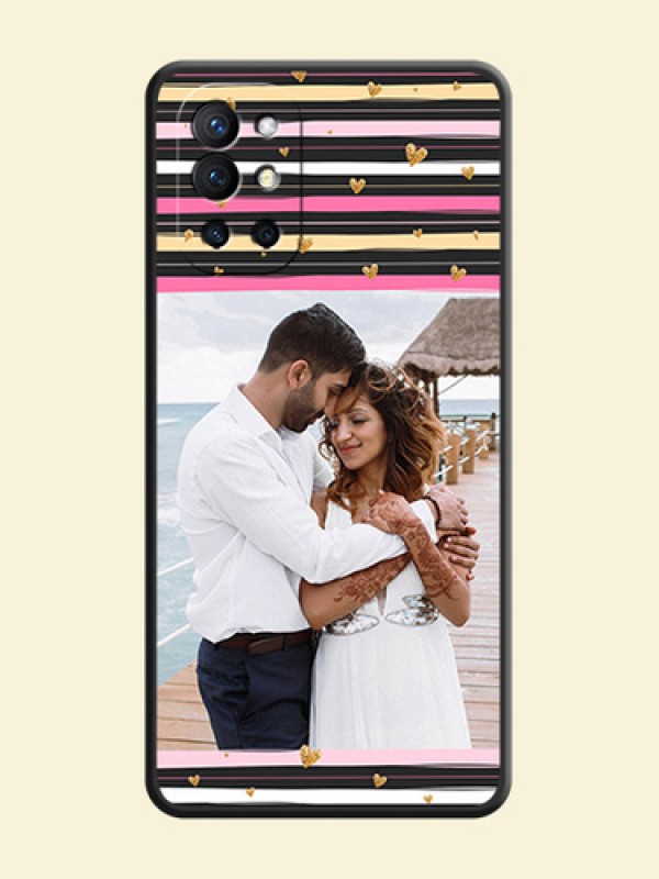 Multicolor Lines and Golden Love Symbols Design on Photo on Space Black Soft Matte Mobile Cover - Oneplus 9R 5G