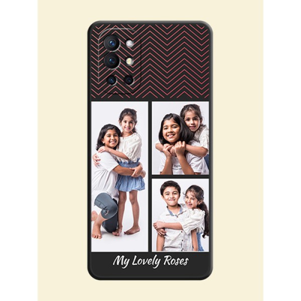 Wave Pattern with 3 Image Holder on Space Black Custom Soft Matte Back Cover - Oneplus 9R 5G Wave Pattern with 3 Image Holder on Space Black Custom Soft Matte Back Cover - Oneplus 9R 5G