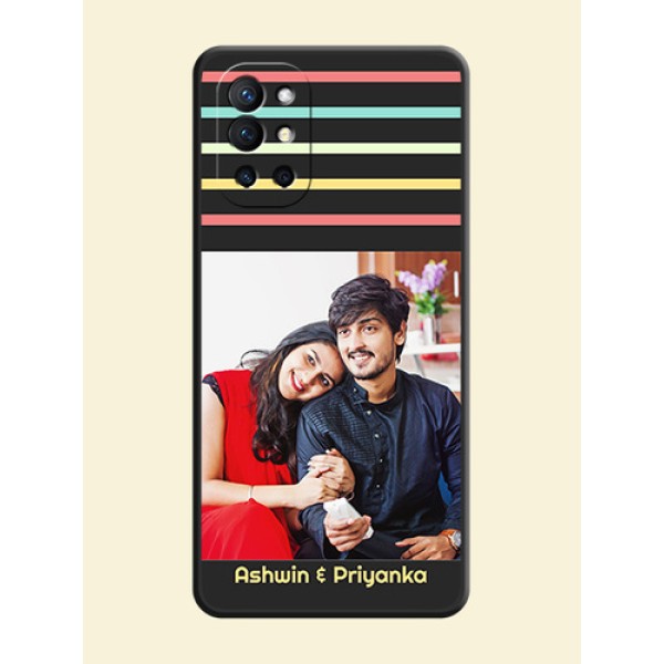 Color Stripes with Photo and Text on Photo on Space Black Soft Matte Mobile Case - Oneplus 9R 5G Color Stripes with Photo and Text on Photo on Space Black Soft Matte Mobile Case - Oneplus 9R 5G