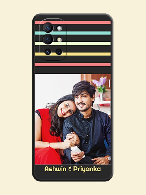 Color Stripes with Photo and Text on Photo on Space Black Soft Matte Mobile Case - Oneplus 9R 5G