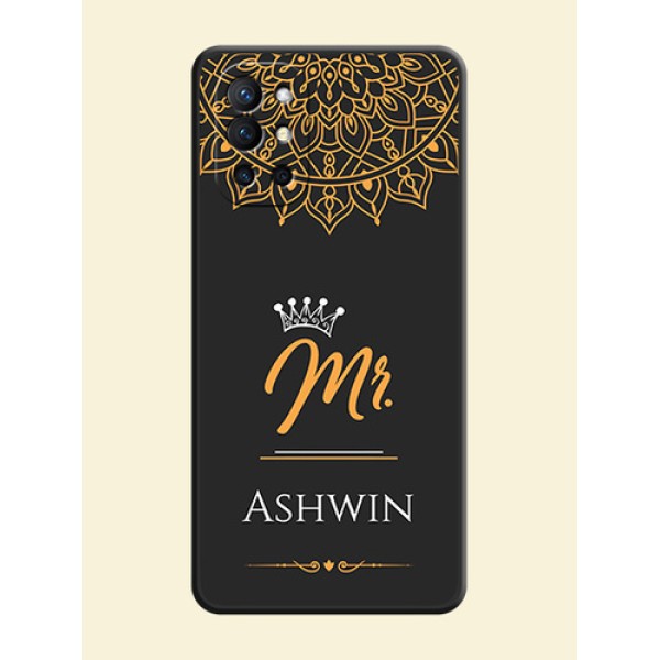 Mr Name with Floral Design on Personalised Space Black Soft Matte Cases - Oneplus 9R 5G Mr Name with Floral Design on Personalised Space Black Soft Matte Cases - Oneplus 9R 5G