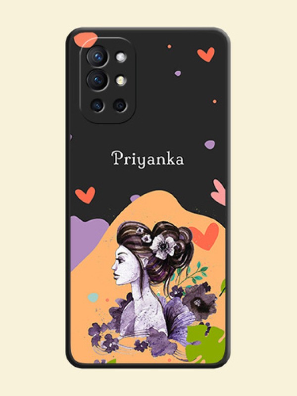 Namecase For Her With Fancy Lady Image On Space Black Personalized Soft Matte Phone Covers -Oneplus 9R 5G