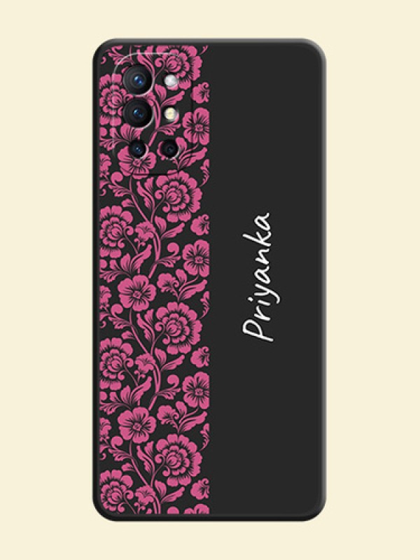 Pink Floral Pattern Design With Custom Text On Space Black Personalized Soft Matte Phone Covers -Oneplus 9R 5G