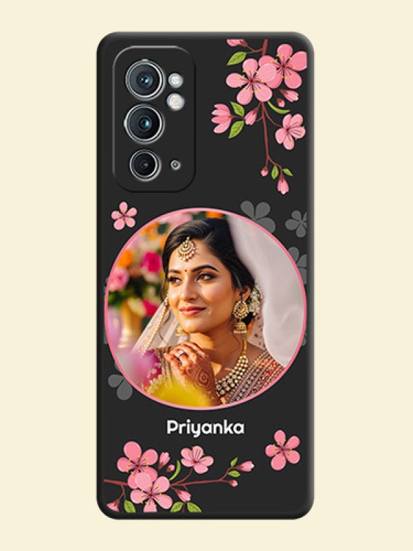 Round Image with Pink Color Floral Design on Photo on Space Black Soft Matte Back Cover - OnePlus 9RT 5G