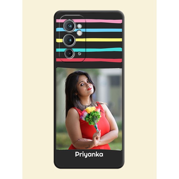 Multicolor Lines with Image on Space Black Personalized Soft Matte Phone Covers - OnePlus 9RT 5G Multicolor Lines with Image on Space Black Personalized Soft Matte Phone Covers - OnePlus 9RT 5G