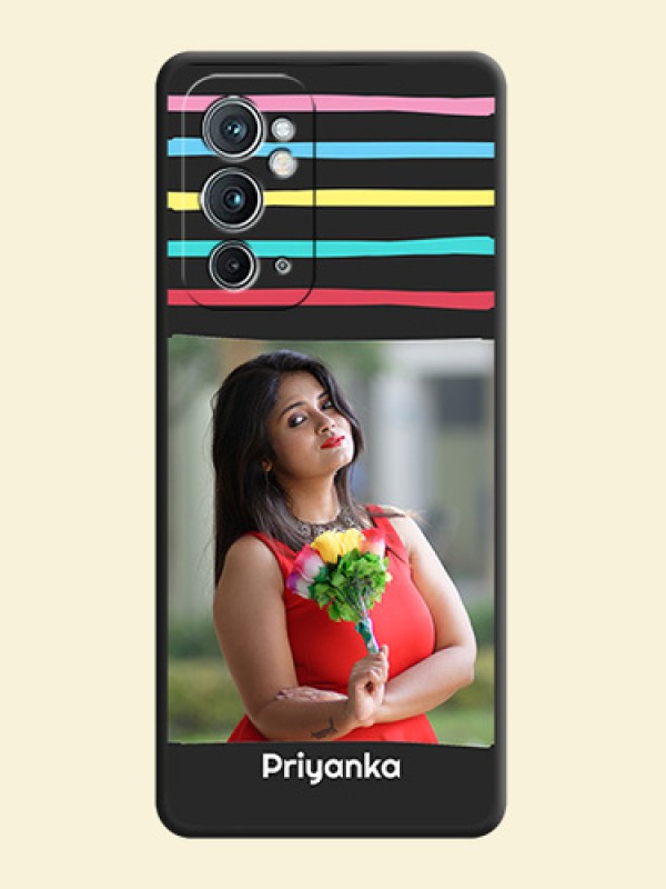 Multicolor Lines with Image on Space Black Personalized Soft Matte Phone Covers - OnePlus 9RT 5G