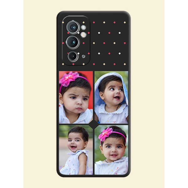 Multicolor Dotted Pattern with 4 Image Holder on Space Black Custom Soft Matte Phone Cases - OnePlus 9RT 5G Multicolor Dotted Pattern with 4 Image Holder on Space Black Custom Soft Matte Phone Cases - OnePlus 9RT 5G