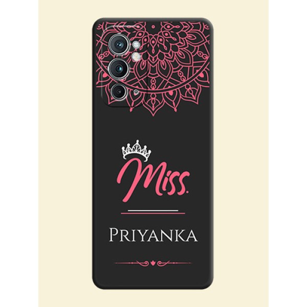 Mrs Name with Floral Design on Space Black Personalized Soft Matte Phone Covers - OnePlus 9RT 5G Mrs Name with Floral Design on Space Black Personalized Soft Matte Phone Covers - OnePlus 9RT 5G