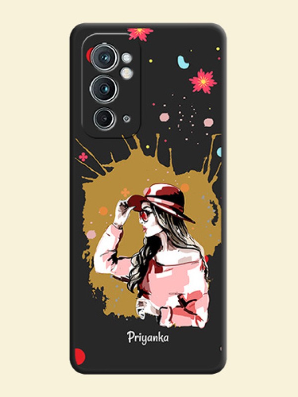 Mordern Lady With Color Splash Background With Custom Text On Space Black Personalized Soft Matte Phone Covers -Oneplus 9Rt 5G