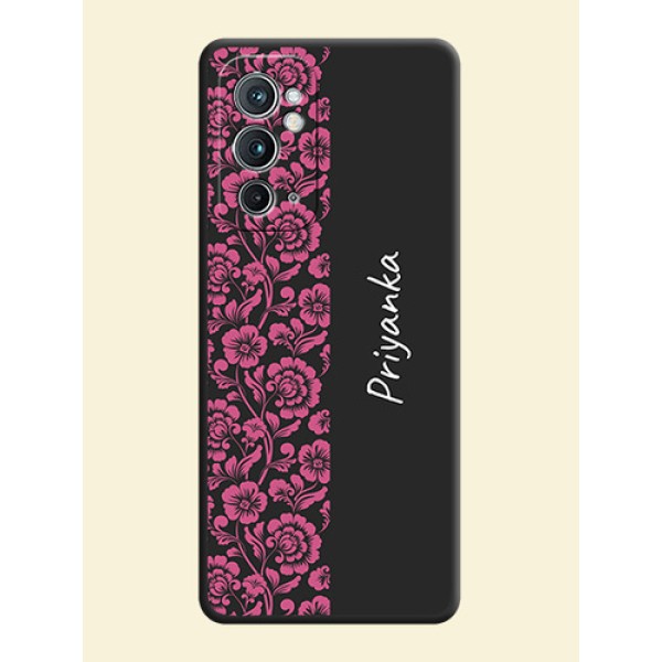 Pink Floral Pattern Design With Custom Text On Space Black Personalized Soft Matte Phone Covers -Oneplus 9Rt 5G Pink Floral Pattern Design With Custom Text On Space Black Personalized Soft Matte Phone Covers -Oneplus 9Rt 5G