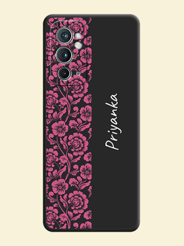 Pink Floral Pattern Design With Custom Text On Space Black Personalized Soft Matte Phone Covers -Oneplus 9Rt 5G