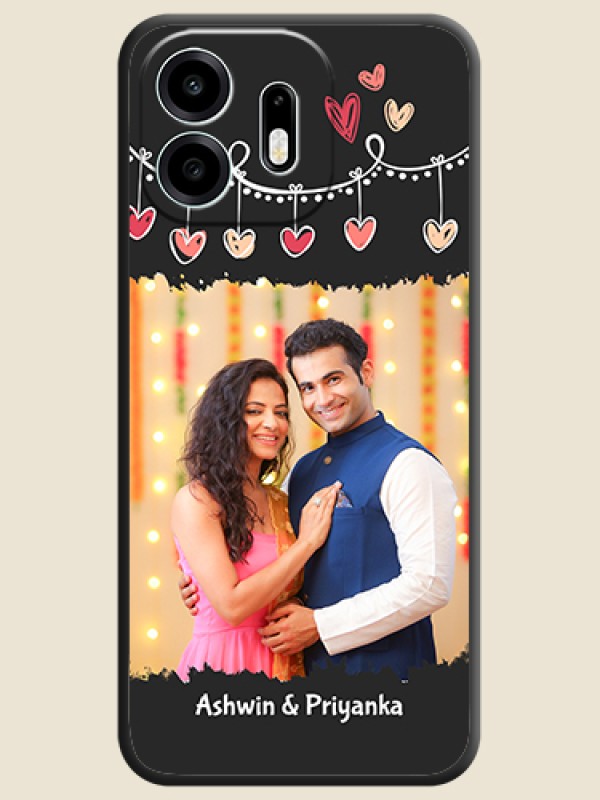 Pink Love Hangings with Name On Space Black Custom Soft Matte Mobile Back Cover - OnePlus N6 5G