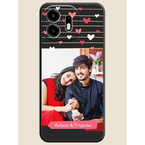 Love Pattern with Name on Pink Ribbon on Photo On Space Black Custom Soft Matte Mobile Back Cover - OnePlus N6 5G