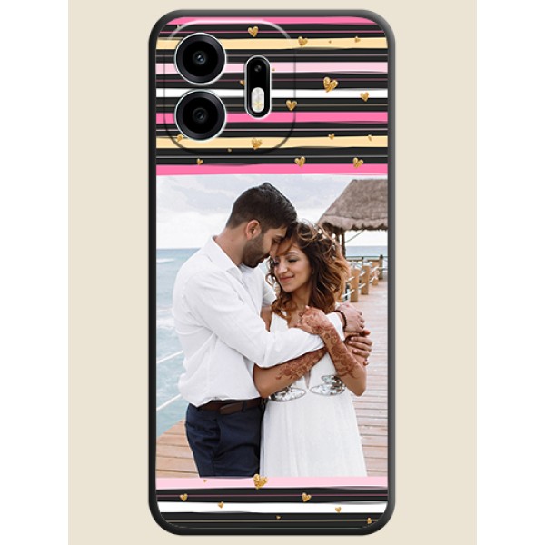 Multicolor Lines and Golden Love Symbols Design on Photo On Space Black Custom Soft Matte Mobile Back Cover - OnePlus N6 5G