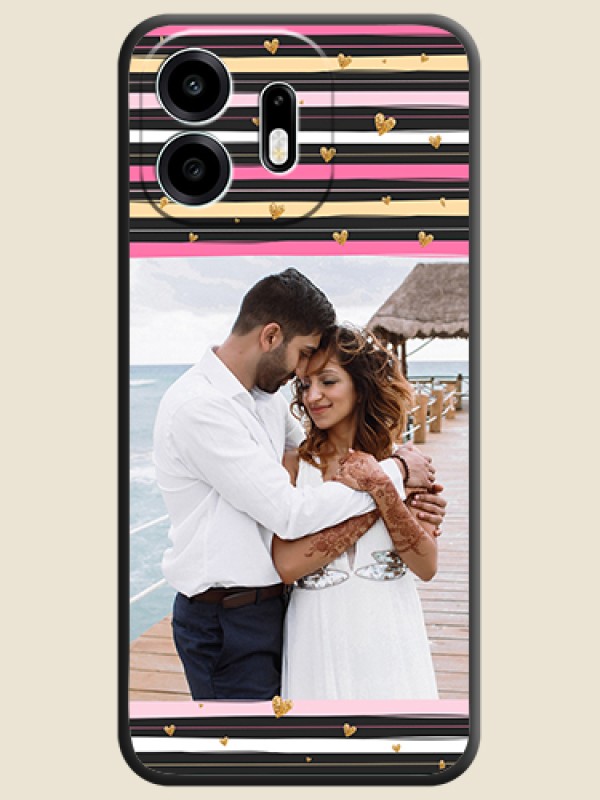 Multicolor Lines and Golden Love Symbols Design on Photo On Space Black Custom Soft Matte Mobile Back Cover - OnePlus N6 5G