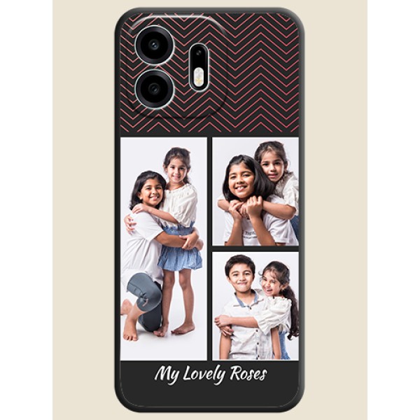 Wave Pattern with 3 Image Holder On Space Black Custom Soft Matte Mobile Back Cover - OnePlus N6 5G Wave Pattern with 3 Image Holder On Space Black Custom Soft Matte Mobile Back Cover - OnePlus N6 5G
