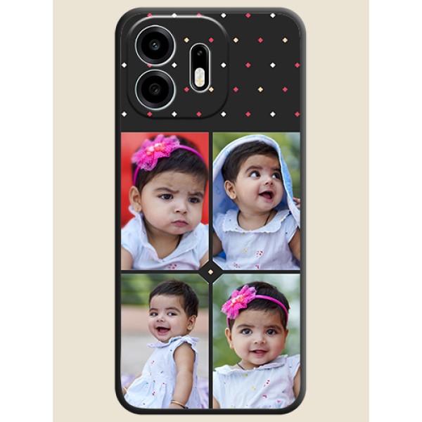 Multicolor Dotted Pattern with 4 Image Holder On Space Black Custom Soft Matte Mobile Back Cover - OnePlus N6 5G