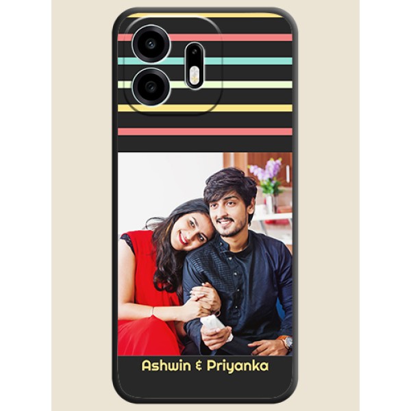 Color Stripes with Photo and Text on Photo On Space Black Custom Soft Matte Mobile Back Cover - OnePlus N6 5G Color Stripes with Photo and Text on Photo On Space Black Custom Soft Matte Mobile Back Cover - OnePlus N6 5G