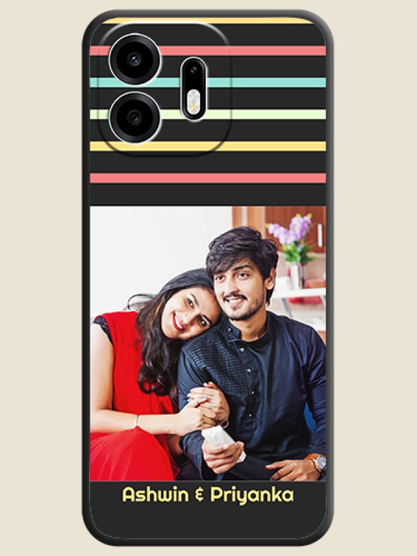 Color Stripes with Photo and Text on Photo On Space Black Custom Soft Matte Mobile Back Cover - OnePlus N6 5G