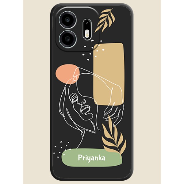 Custom Text With Line Art Of Women & Leaves Design On Space Black Custom Soft Matte Mobile Back Cover - OnePlus N6 5G