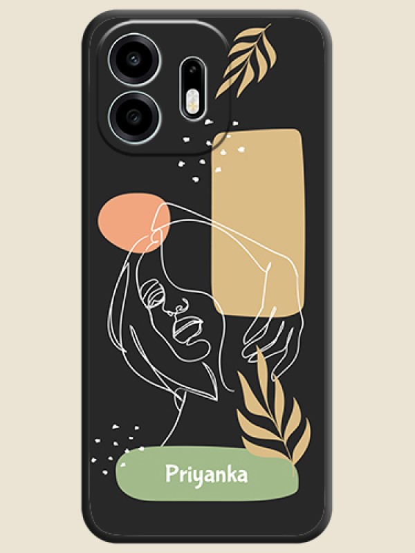 Custom Text With Line Art Of Women & Leaves Design On Space Black Custom Soft Matte Mobile Back Cover - OnePlus N6 5G