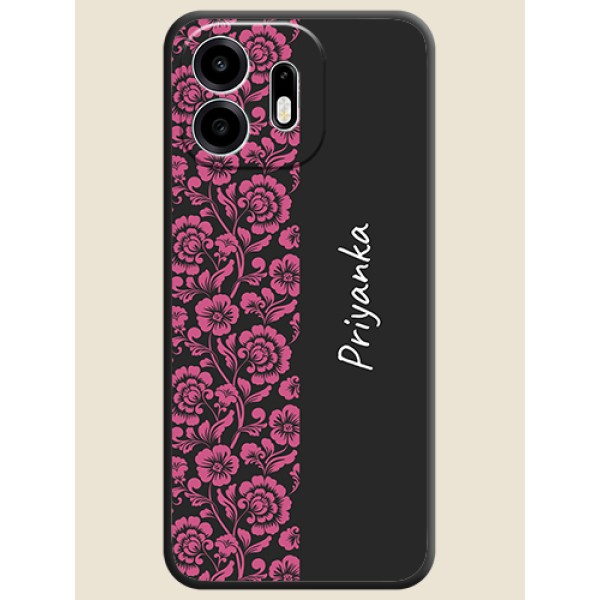 Pink Floral Pattern Design With Custom Text On Space Black Custom Soft Matte Mobile Back Cover - OnePlus N6 5G Pink Floral Pattern Design With Custom Text On Space Black Custom Soft Matte Mobile Back Cover - OnePlus N6 5G