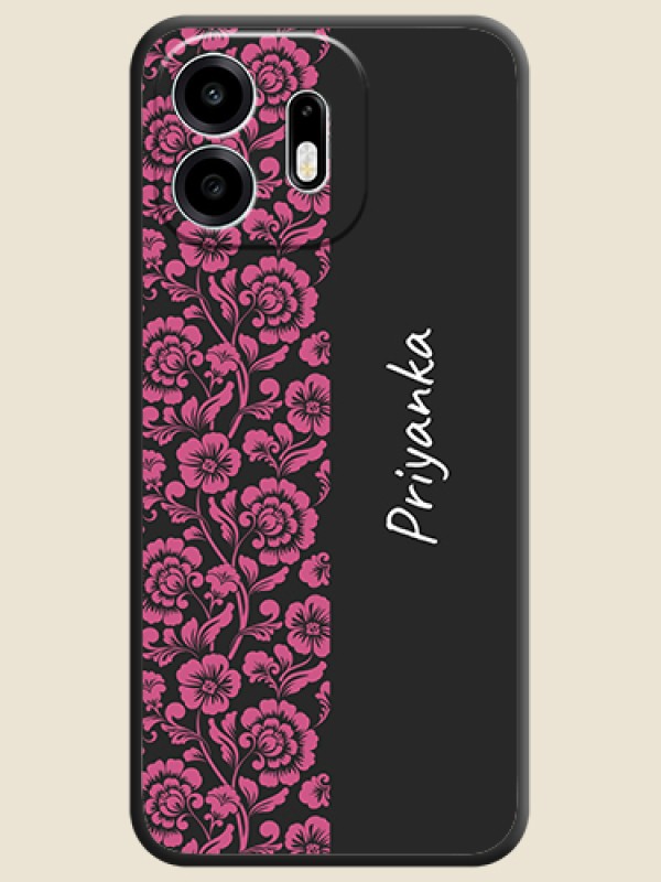 Pink Floral Pattern Design With Custom Text On Space Black Custom Soft Matte Mobile Back Cover - OnePlus N6 5G