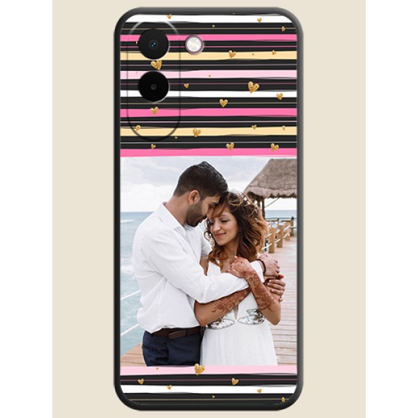 Multicolor Lines and Golden Love Symbols Design on Photo On Space Black Custom Soft Matte Mobile Back Cover - OnePlus N6x 5G